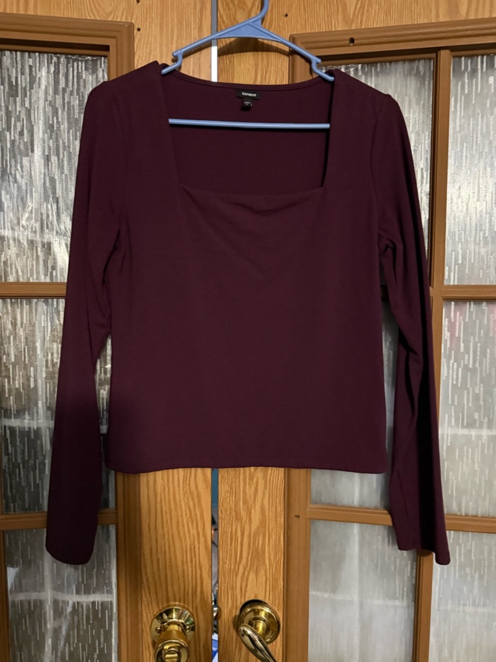 Express Long Sleeve Square Neck Top in Plum